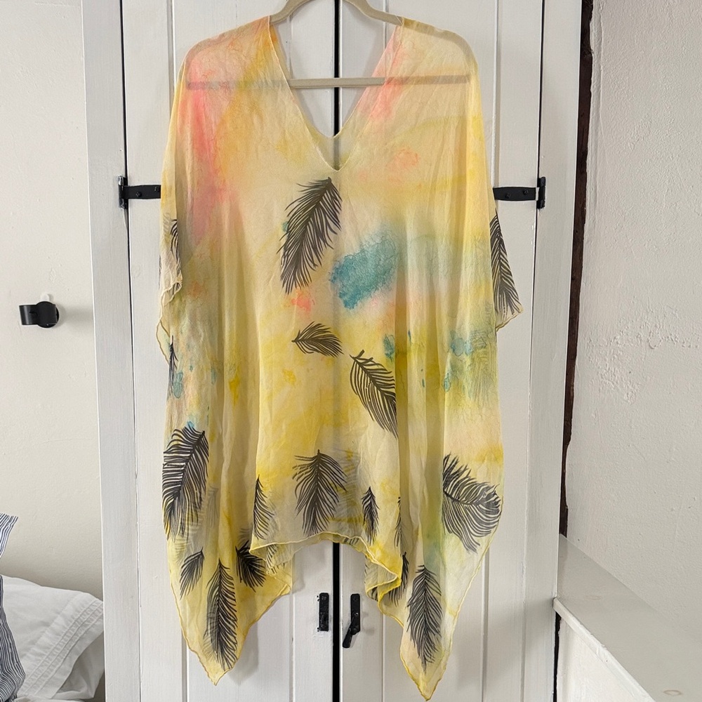 Unique Artisan Yellow Feather Print Kaftan